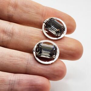 Vintage Sterling Destino Smokey Color Change Emerald Cut Rhinestone Cufflinks
